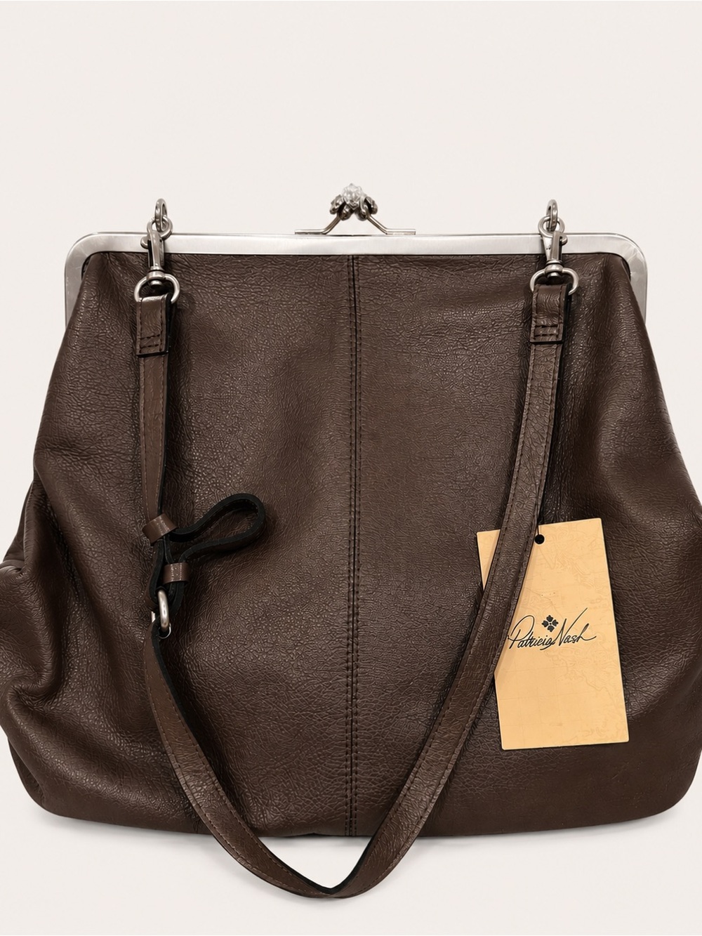 Patricia Nash Brown Leather Kiss-Lock Frame Tote - Picture 4 of 10